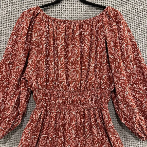 Madewell Dress Womens 6 Burgundy Paisley V-Neck Smocked Waist Long Sleeve Mini - Picture 7 of 11